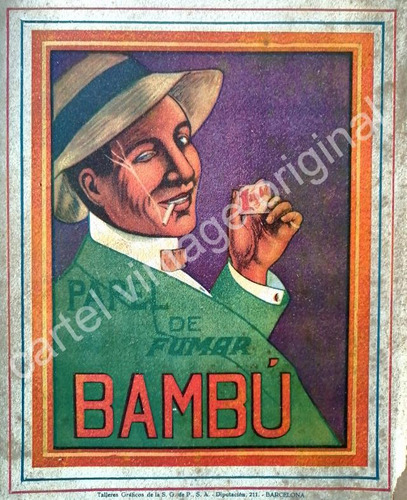 Cartel Publicitario Retro Papel Para Tabaco. Bambu 1930s /
