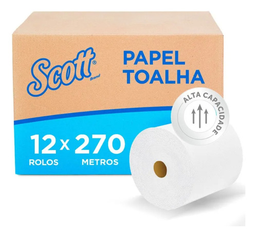 Papel Toalha Rolo Scott 270m Folha Simples Caixa C/ 12 Rolos