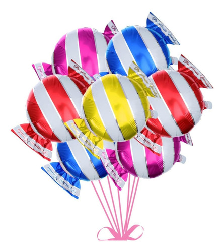 Kit 04 Balão Bala Listrada Mix De Cores Decoração Festa 45cm Cor Coloridas Balas Listradas