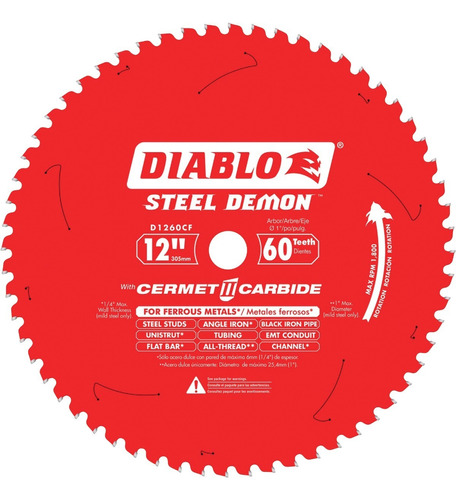 Disco P/cortar Metal Ferroso Diablo 12¨ 60t Color Rojo