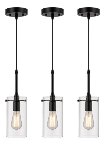 3 Luz Colgante Industrial Moderna Color Negro Accesorio