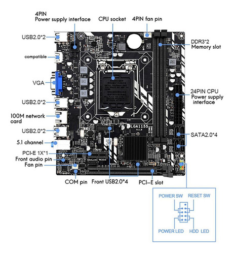 H61m Placa Base 100m Soporte De Tarjeta Lga 1155 Reemplazo