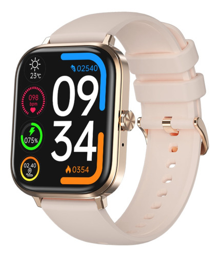 Reloj Inteligente Be-13 Smartwatch / soporta llamadas / color correa rosa palido / bisel pantalla dorado