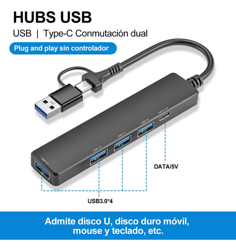 Adaptador Hub Usb 3.0 Ethernet Gigabit Lan 4 Puertos Color Negro