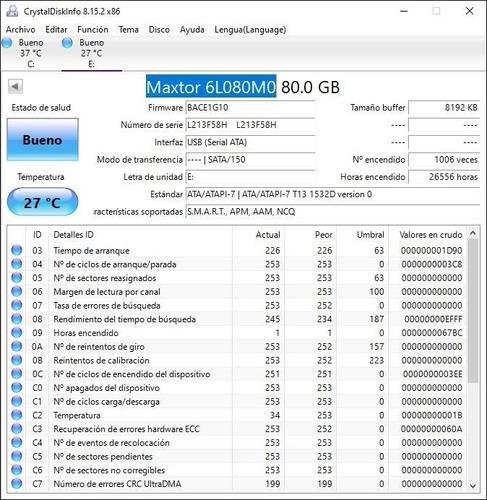 Disco Duro 80gb Maxtor 6l080m0 Sata 5400rpm Pc 3.5 Desktop (Usado)