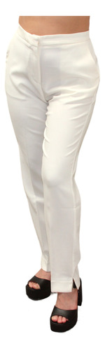 Pantalon Vestir Recto Mujer Blanco Ivory Formal Premium Cali