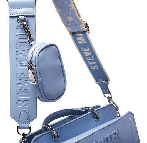 Bolsa Satchel Beviee Blue Haze Steve Madden Bags Acabado de los herrajes Oro Correa de hombro Azul claro Diseño de la tela Lisa