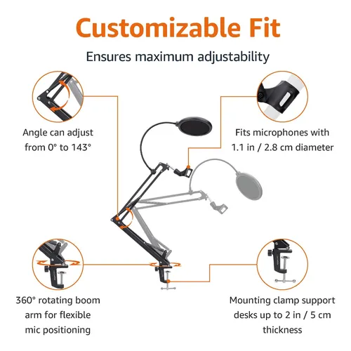 Soporte Básico De Micrófono Ajustable, Filtro Pop, Parabrisa