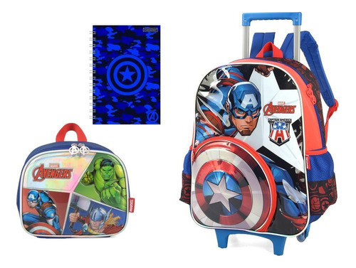 Kit Avengers Marvel Mochila Rodinha E Costas + Lancheira + B