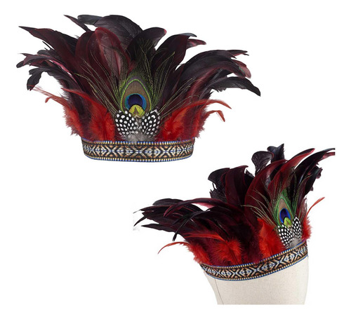 Disfraz De Con Corona De Plumas, Diadema India Niños Rojo