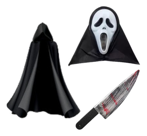 Pack 03 Susto Mascara Terror Halloween + Cuchillo Plastico +