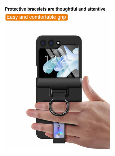 Fundas De Teléfono Spring Hinge Con Correa De Mano Y Anillo Para Samsung Galaxy Z Flip 6 5, Carcasa Resistente A Caídas