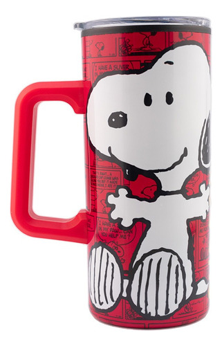 Termo Doble Pared Con Asa Y Tapa Snoopy Peanuts 550 Ml Color Rojo