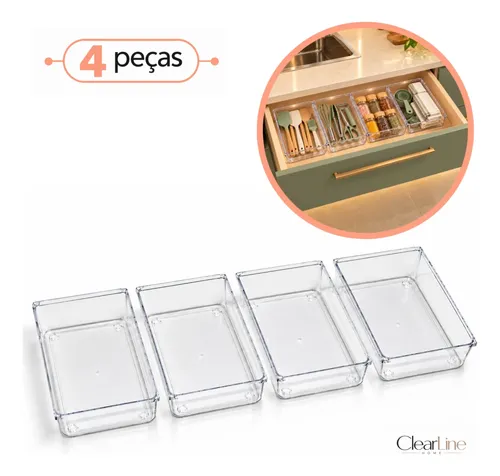 Clearline Kit 4 Organizadores Acrílico Gaveta Maquiagem Geladeira
