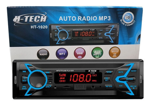 Auto Rádio H-tech Ht-1020 Bluetooth Fm/usb/sd/aux/bt/mp3