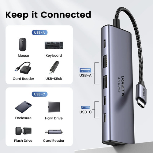 Hub Ugreen 6 Em 1 Usb-c P/ 1 Hdmi, 2 Usb A, 3 Usb C 4k 10gbp