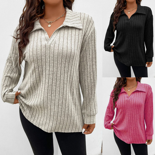 Playeras De Talla Grande De Color Liso Para Otoño/invierno
