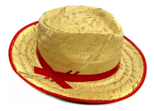 Chapeu De Palha Malandrinho Caipira Infantil Festa Junina Cor Vermelho