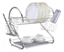 Comprar Secaplatos Escurridor De Acero Cromado 2 Niveles Pisos Con Bandeja Plástica Cubiertos Platos Vasos