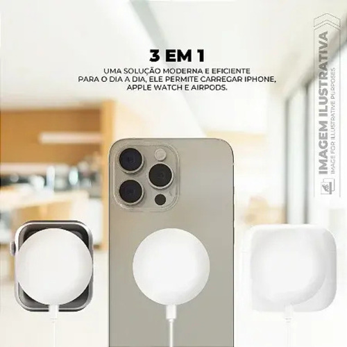 Carregador Wireless 3 Em 1 Gshield Discovery Magsafe Apple Watch AirPods Usb-a E Tipo-c Base Magnética Compacta
