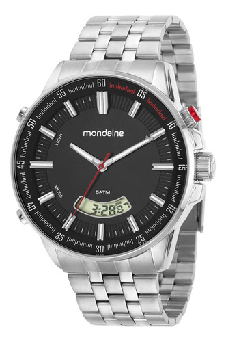 Relógio Mondaine Masculino Anadigi Prata Casual 32408g0mvne2 Cor Da Correia Prateado Cor Do Bisel Prateado Cor Do Fundo Preto