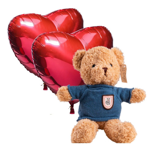 Kit Oso De Peluche Y Globos De Corazon Rojo