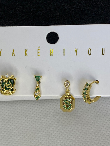 Set Aretes Harry Potter Slytherin En Chapa De Oro