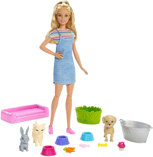 Imagen 1 de 10 de Barbie Mascotas Wash Pets 3 Animales + 10 Accesorios
