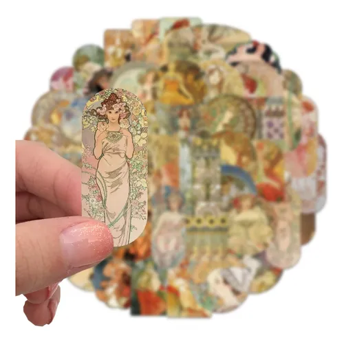 comprar Pack 50 Stickers Mujer Vintage Arte Alphonse Maria Mucha 