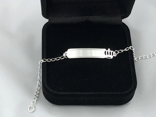 Imagem 2 de 7 de Pulseira Chapa Infantil Coroa Prata 925 Gravação Cx Veludo