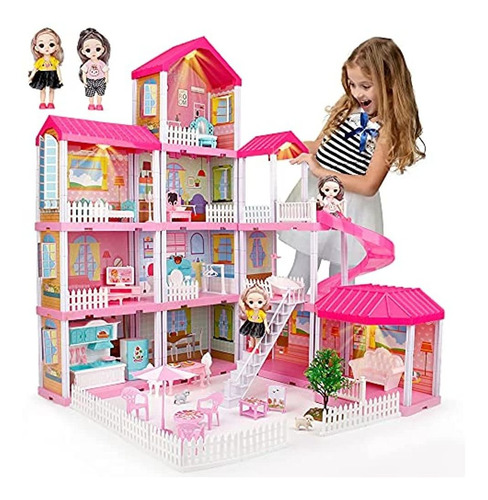 Dream House Doll House Kit, Dollhouse Con Luces, Tobogan, M