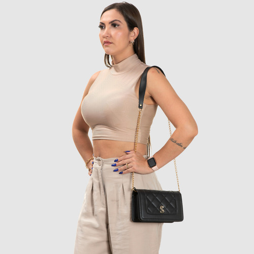 Bolsas Femininas Tote Transversal Lateral Com Carteira Preta
