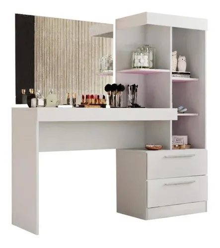 comprar Escrivaninha Penteadeira Notável Móveis Cor Branco\u002Frosa