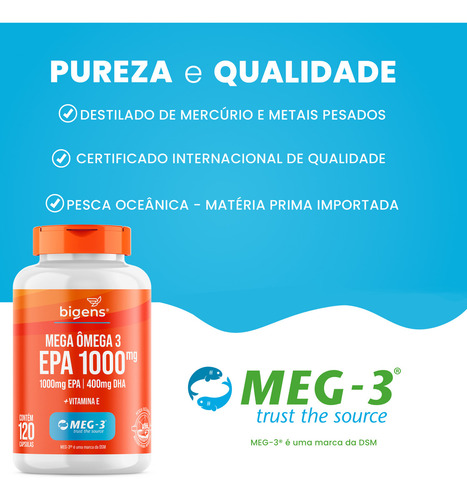 Mega Omega 3 Meg-3® - Epa 1000 mg + DHA 400 mg - 120 cápsulas | Bigens
