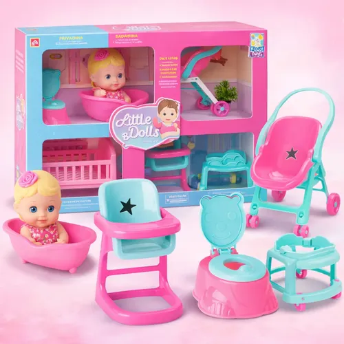 Boneca Bebê Kit Completo Carrinho Berço Banho Com Acessórios