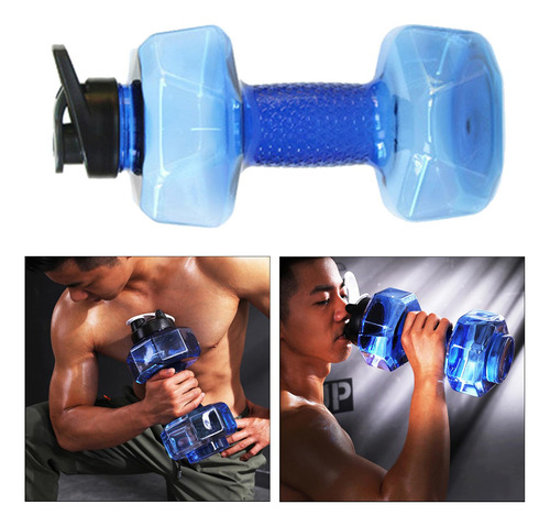 2 Botella De Agua Para Deportes Con Mancuernas, 1500ml Azul