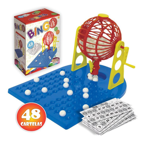 Jogo Bingo Globo Giratório 90 Bolinhas Numeradas 48 Cartelas