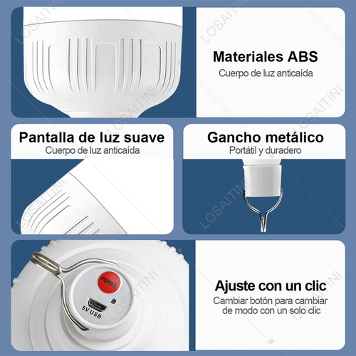 Losaitini 4pzs Portatil Recargable Emergencia Usb Lámpara Foco Led Mantenga Pulsado Para Apagar Duración 5 Horas 5 Modos De Iluminación Capacidad De La Batería 6000 Mah 10000 Lúmenes Tamaño 9,5*18,5cm