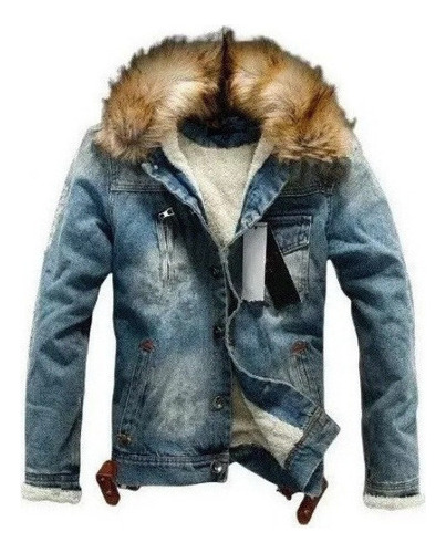 Chaqueta De Mezclilla Con Cuello De Piel Cálido Para Hombre