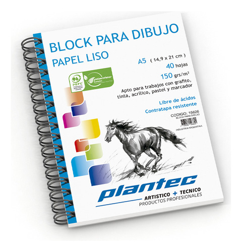 Block Dibujo Plantec Espiral Lateral A5 150g 40 Hojas