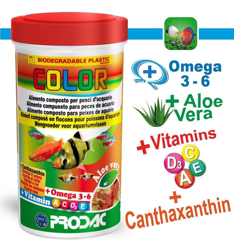 Alimento Peces Acuario Tropicales Color Hojuelas 250ml/50g 