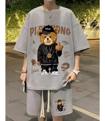 Ye Conjunto Pantalones Cortos Tipo Camiseta Con Estampado