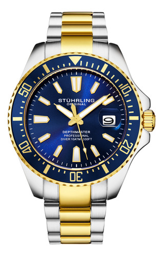 Reloj Para Hombre Cuarzo Aquadiver Depthmaster 3950a 42mm Correa Acero Inoxidable Bisel Azul Marino Fondo Azul Marino