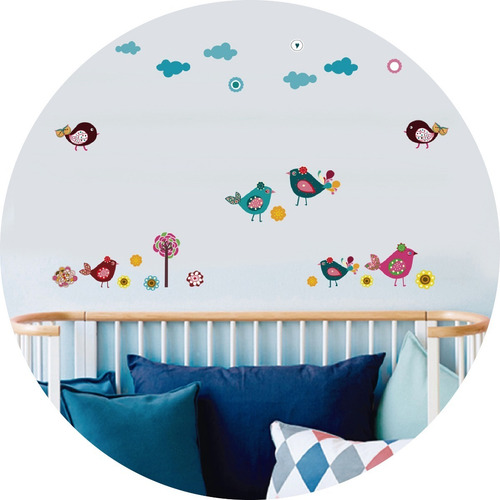 Imagen 1 de 3 de Vinilos Decorativos Pajaritos Arcoiris Flores