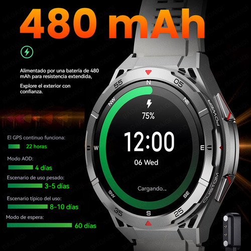 Gps Reloj Inteligente Hombre Brújula Bluetooth Contestar Llamada Amoled Smartwatch Ip69k Impermeable