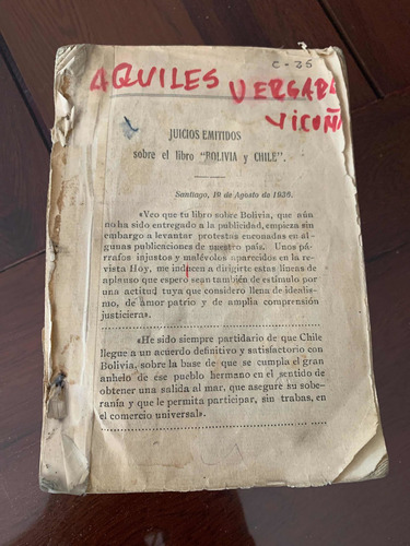 Juicios Emitidos Bolivia Y Chile Aquiles Vergara Vicuña 1936
