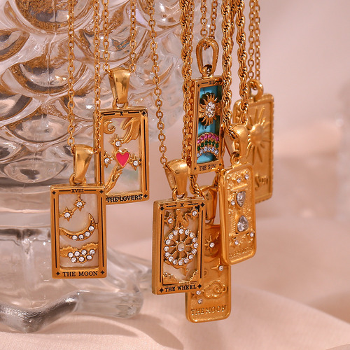 Collar De Tarot Rectangular De Acero Inoxidable Retro
