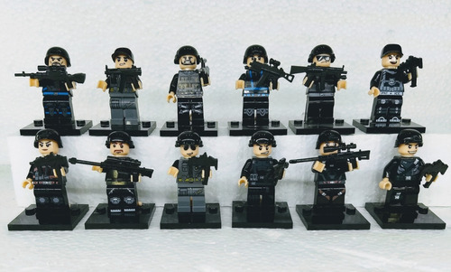 Figuras Swat Policias Tipo Legóph Compatible Set De 12 Pzas.