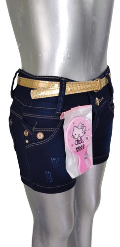 Short Niña De Mezclilla, Espejito De Regalo Oro