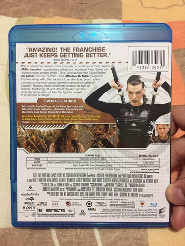 Imagen 3 de 3 de Resident Evil Afterlife. Original Blu Ray